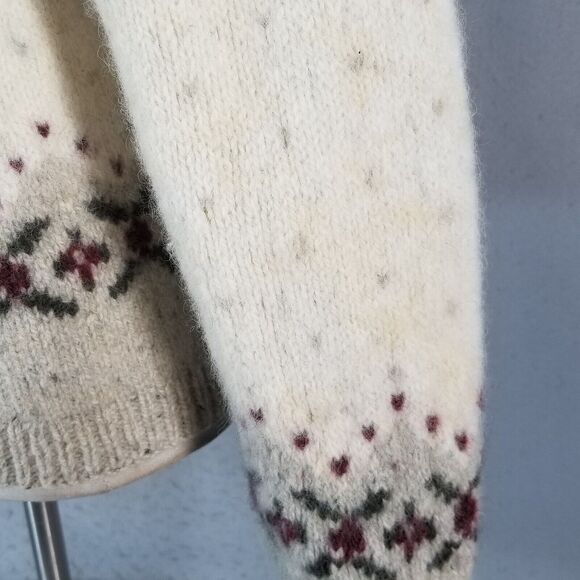 L L Bean sweater mens large White Gray Brown Wool Silk Crew Neck Winter FLAWED - Picture 8 of 15